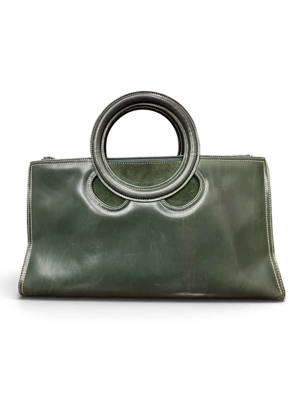 Vintage 1980s Bally Green Suede & Leather Circle Handle Bag